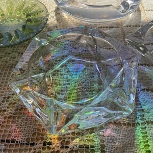 Vintage Ashtrays Lot 4 Green Retro Basket Weave Clear Glass Diamond Star Ashtray